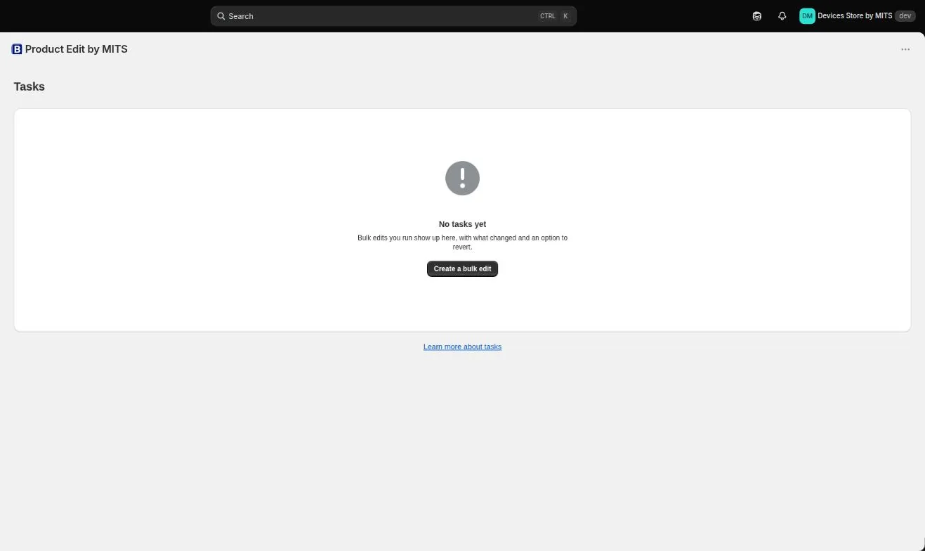 The Tasks screen, where finished bulk edits can be reviewed and reverted